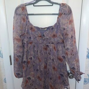Floral Purple Women's Long Sleeve Mini Dress